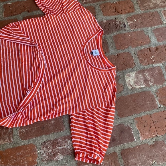 CAbi size small Poolside Orange & white puffy sleeves striped top summer relaxed - Picture 4 of 11